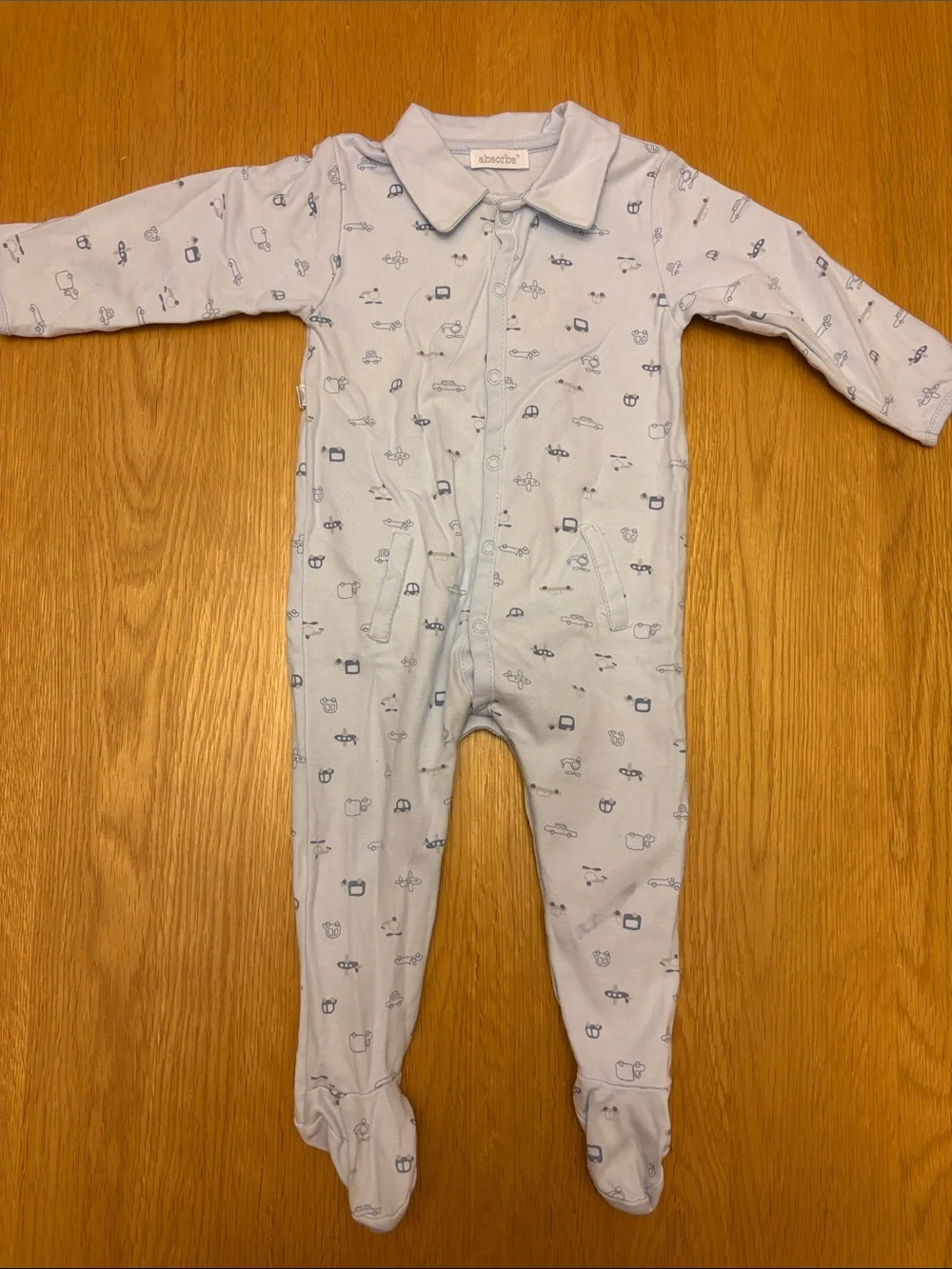 2 gorgeous Absorba Baby Boy Blue Footed One-Piece - 🐻 🚙 ✈️